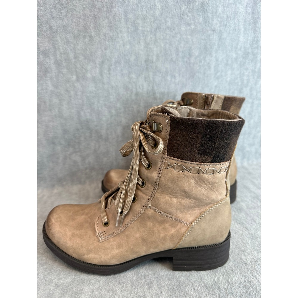 Earth Origins Womens 8M Tan Leather Lace Up Side Zip Combat‎ Ankle Boots - Picture 5 of 14